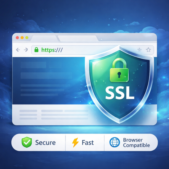 Web siteleri için SSL sertifikası ve HTTPS güvenliği görseli